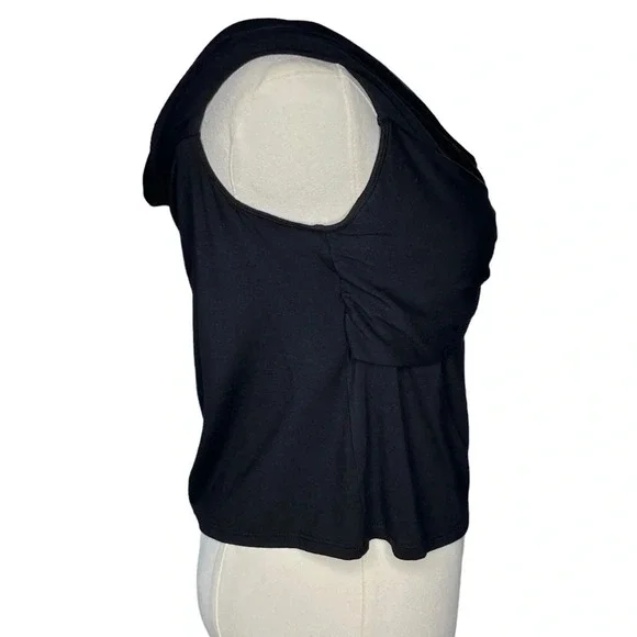 Bailey 44 NWT Black Crop Top with Cowl Neck and White Flower Embellishment Large - Picture 6 of 11